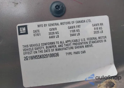 2002 Chevrolet Impala Ls z USA, uszkodzony, nr VIN 2G1WH55K829108636